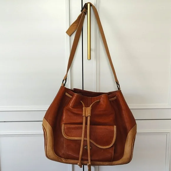 Vintage 90's Y2K JC Brown Tan Leather Bucket Bag Purse - Picture 6 of 14